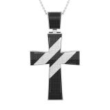 0.90 Carat (ctw) Round Black & White Diamond Mens & Womens Religious Unisex Cross Pendant, Sterling Silver