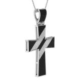 0.90 Carat (ctw) Round Black & White Diamond Mens & Womens Religious Unisex Cross Pendant, Sterling Silver