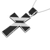 0.90 Carat (ctw) Round Black & White Diamond Mens & Womens Religious Unisex Cross Pendant, Sterling Silver