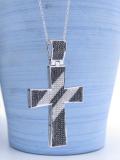 0.90 Carat (ctw) Round Black & White Diamond Mens & Womens Religious Unisex Cross Pendant, Sterling Silver
