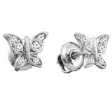 0.15 Carat (ctw) 14K White Gold Round White Diamond Ladies Butterfly Stud Earrings