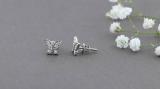 0.15 Carat (ctw) 14K White Gold Round White Diamond Ladies Butterfly Stud Earrings