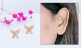 0.15 Carat (ctw) 18K Rose Gold Round White Diamond Ladies Butterfly Stud Earrings