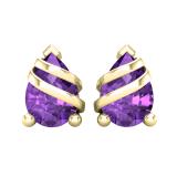 7X5 MM Each Pear Amethyst Ladies Swirl Teardrop Stud Earrings 14K Yellow Gold