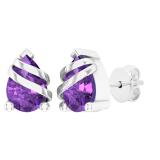 7X5 MM Each Pear Amethyst Ladies Swirl Teardrop Stud Earrings Sterling Silver