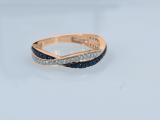 Round Blue Sapphire and White Diamond Ladies Stackable Swirl Wedding Band 10K Rose Gold