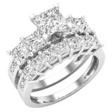 3.90 Carat (ctw) Princess White Diamond Ladies Bridal Five Stone Wedding Ring Set Platinum