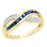 Princess Blue Saphhire & Round White Diamond Ladies Wedding Band Anniversary Ring, 14K Yellow Gold