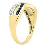 Princess Blue Saphhire & Round White Diamond Ladies Wedding Band Anniversary Ring, 14K Yellow Gold