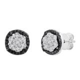 0.03 Carat (ctw) Round Black and White Diamond Ladies Cluster Style Stud Earrings Sterling Silver