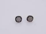 0.03 Carat (ctw) Round Black and White Diamond Ladies Cluster Style Stud Earrings Sterling Silver