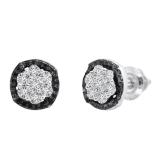 0.03 Carat (ctw) Round Black and White Diamond Ladies Cluster Style Stud Earrings Sterling Silver
