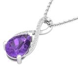 10X7 mm Pear Amethyst & Round White Diamond Ladies Infinity Swirl Teardrop Pendant With Silver Chain, 10K White Gold