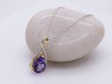 10X7 mm Pear Amethyst & Round White Diamond Ladies Infinity Swirl Teardrop Pendant With Silver Chain, 10K Yellow Gold