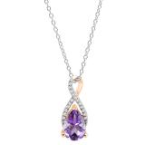 10X7 mm Pear Amethyst & Round White Diamond Ladies Infinity Swirl Teardrop Pendant With Silver Chain, 18K Rose Gold