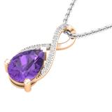 10X7 mm Pear Amethyst & Round White Diamond Ladies Infinity Swirl Teardrop Pendant With Silver Chain, 18K Rose Gold