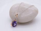 10X7 mm Pear Amethyst & Round White Diamond Ladies Infinity Swirl Teardrop Pendant With Silver Chain, 18K Rose Gold