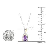 10X7 mm Pear Amethyst & Round White Diamond Ladies Infinity Swirl Teardrop Pendant With Silver Chain, 18K Yellow Gold