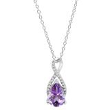 10X7 mm Pear Amethyst & Round White Diamond Ladies Infinity Swirl Teardrop Pendant With Gold Chain, 10K White Gold