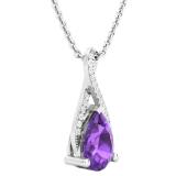 10X7 mm Pear Amethyst & Round White Diamond Ladies Infinity Swirl Teardrop Pendant With Gold Chain, 10K White Gold