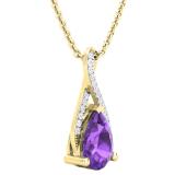10X7 mm Pear Amethyst & Round White Diamond Ladies Infinity Swirl Teardrop Pendant With Gold Chain, 10K Yellow Gold