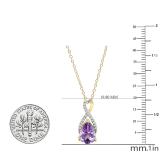 10X7 mm Pear Amethyst & Round White Diamond Ladies Infinity Swirl Teardrop Pendant With Gold Chain, 10K Yellow Gold