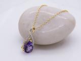 10X7 mm Pear Amethyst & Round White Diamond Ladies Infinity Swirl Teardrop Pendant With Gold Chain, 10K Yellow Gold