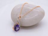 10X7 mm Pear Amethyst & Round White Diamond Ladies Infinity Swirl Teardrop Pendant With Gold Chain, 18K Rose Gold