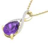 10X7 mm Pear Amethyst & Round White Diamond Ladies Infinity Swirl Teardrop Pendant With Gold Chain, 18K Yellow Gold
