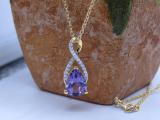 10X7 mm Pear Amethyst & Round White Diamond Ladies Infinity Swirl Teardrop Pendant With Gold Chain, 18K Yellow Gold