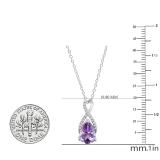 10X7 mm Pear Amethyst & Round White Diamond Ladies Infinity Swirl Teardrop Pendant With Silver Chain, Sterling Silver