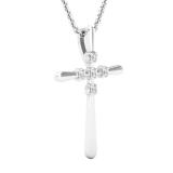 0.07 Carat (ctw) Round White Diamond Ladies Cross Pendant 1/10 CT 10K White Gold