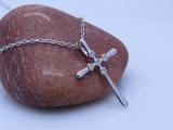 0.07 Carat (ctw) Round White Diamond Ladies Cross Pendant 1/10 CT 10K White Gold