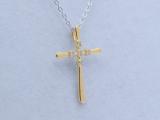 0.07 Carat (ctw) Round White Diamond Ladies Cross Pendant 1/10 CT 10K Yellow Gold