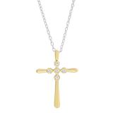 0.07 Carat (ctw) Round White Diamond Ladies Cross Pendant 1/10 CT 18K Yellow Gold
