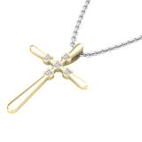0.07 Carat (ctw) Round White Diamond Ladies Cross Pendant 1/10 CT 18K Yellow Gold