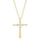 0.07 Carat (ctw) Round White Diamond Ladies Cross Pendant 1/10 CT 10K Yellow Gold