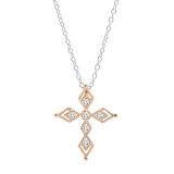 0.15 Carat (ctw) Round White Diamond Ladies Vintage Style Cross Pendant 10K Rose Gold