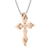 0.15 Carat (ctw) Round White Diamond Ladies Vintage Style Cross Pendant 10K Rose Gold