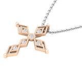 0.15 Carat (ctw) Round White Diamond Ladies Vintage Style Cross Pendant 10K Rose Gold