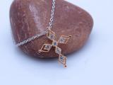 0.15 Carat (ctw) Round White Diamond Ladies Vintage Style Cross Pendant 10K Rose Gold