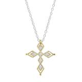0.15 Carat (ctw) Round White Diamond Ladies Vintage Style Cross Pendant 10K Yellow Gold