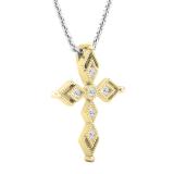 0.15 Carat (ctw) Round White Diamond Ladies Vintage Style Cross Pendant 10K Yellow Gold