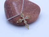 0.15 Carat (ctw) Round White Diamond Ladies Vintage Style Cross Pendant 10K Yellow Gold