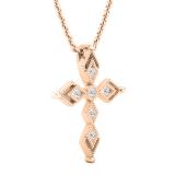 0.15 Carat (ctw) Round White Diamond Ladies Vintage Style Cross Pendant 14K Rose Gold