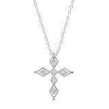 0.15 Carat (ctw) Round White Diamond Ladies Vintage Style Cross Pendant Sterling Silver