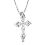 0.15 Carat (ctw) Round White Diamond Ladies Vintage Style Cross Pendant Sterling Silver