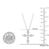 0.15 Carat (ctw) Round White Diamond Ladies Vintage Style Cross Pendant Sterling Silver