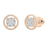 0.10 Carat (ctw) Round White Diamond Ladies Flower Cluster Stud Earring 1/10 CT 10K Rose Gold