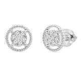 0.10 Carat (ctw) Round White Diamond Ladies Flower Cluster Stud Earring 1/10 CT 14K White Gold